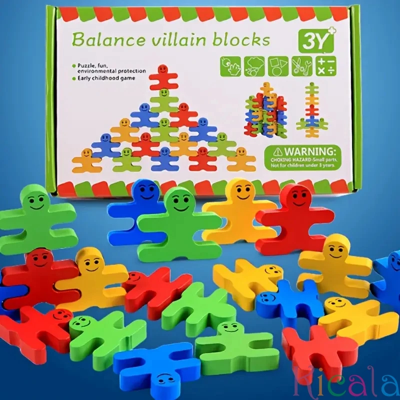 Equilíbrio de madeira Vilão Blocks Brinquedos para Crianças, Desenvolver habilidades motoras finas, Classificação Educacional e Correspondência, Brinquedos empilháveis