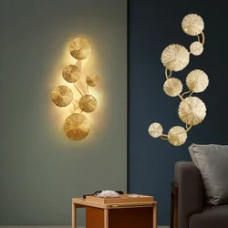 Wall Sconce G4 หลอดไฟทองแดง LED Luster GOLD Lotus Leaf โคมไฟติดผนังภายใน VINTAGE Retro ข้างเตียงห้องนั่งเล่น Art Decor โคมไฟบ้าน