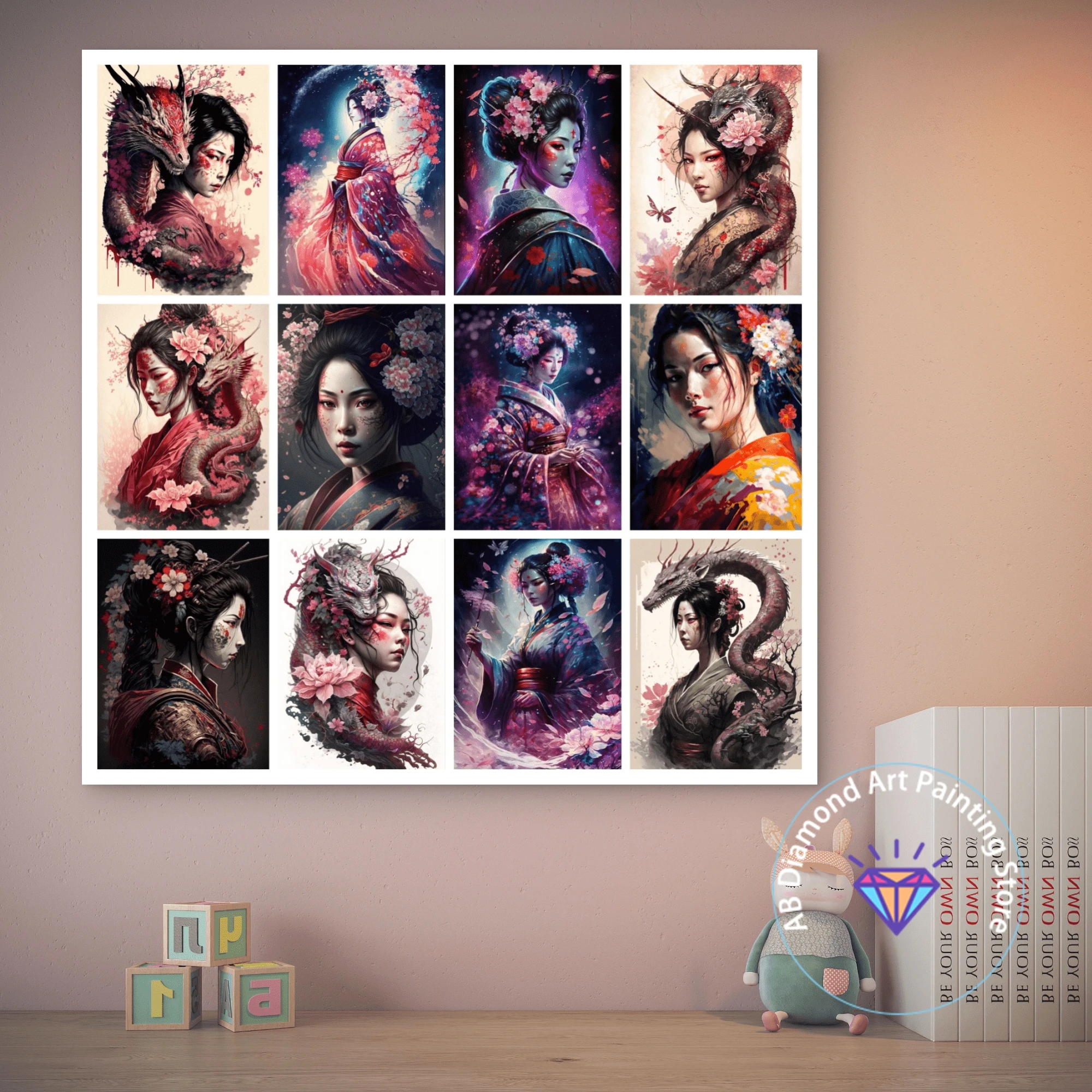 

Japan Geisha Woman AB Diamond Painting Kits Hanging Offers Cross Stitch Kit Creation Embroidery Bathroom Decor 5D DIY Handcraft