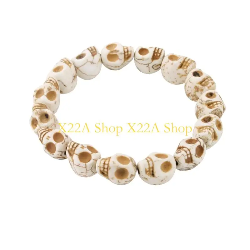 Unique Modern Turquoise Skull Bracelet 19Cm Beaded Hand Accessory Comfortable Fit Perfect for Adding to Any Outfit