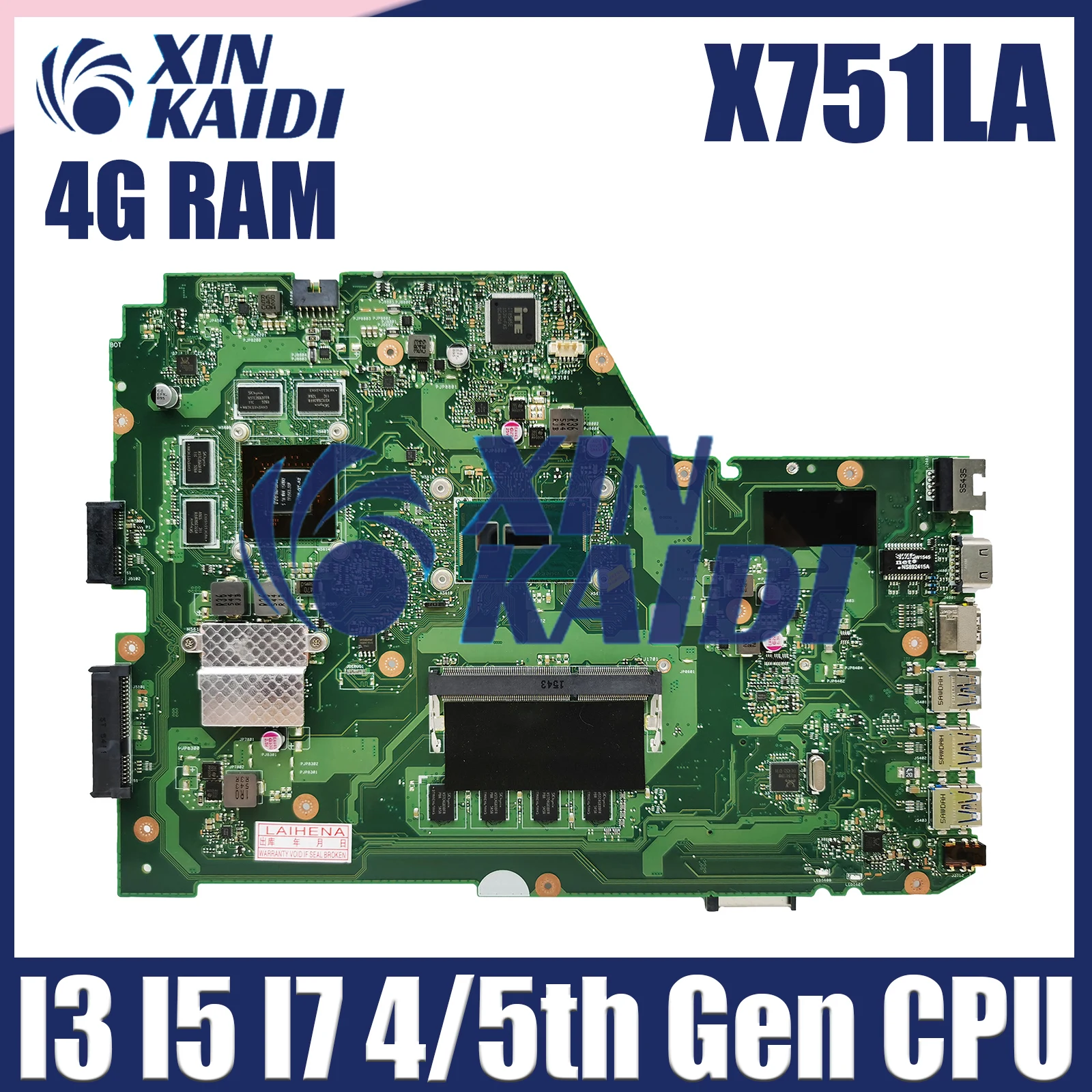 

X751LA Notebook Mainboard for ASUS X751LA X751LAB X751LJ X751LB Laptop Motherboard With i3 i5 i7 4th/5th Gen CPU 4GB-RAM