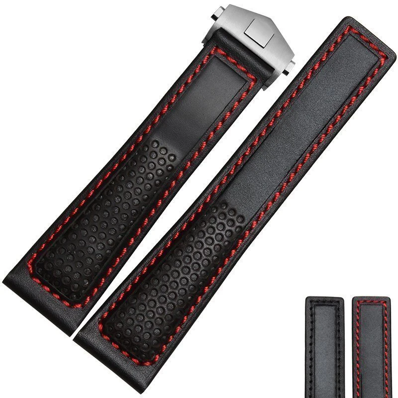 Cowhide Watch Strap 22mm Wristband For Tag Heuer Carrera diving Monaco F1 Fiyta Tissot Watch band Red stitches Leather bracelet