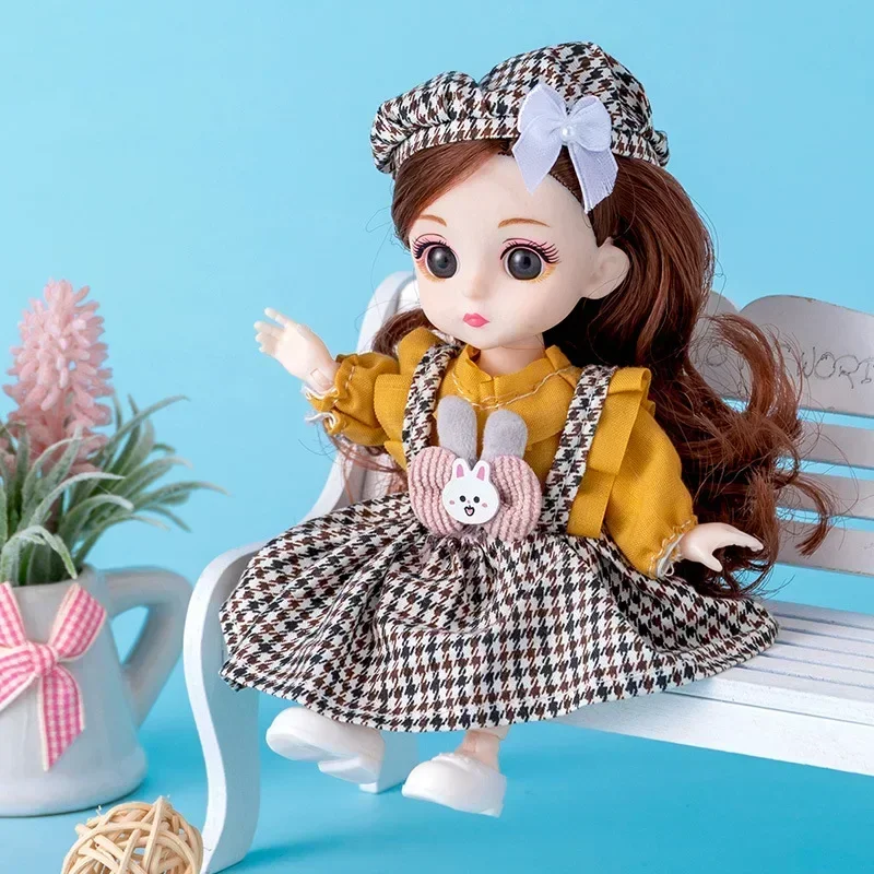 16cm Doll 13 Moveable Joint Cute Face BJD Toy Little Girl Dress Make Up Plaything for Girls Gift