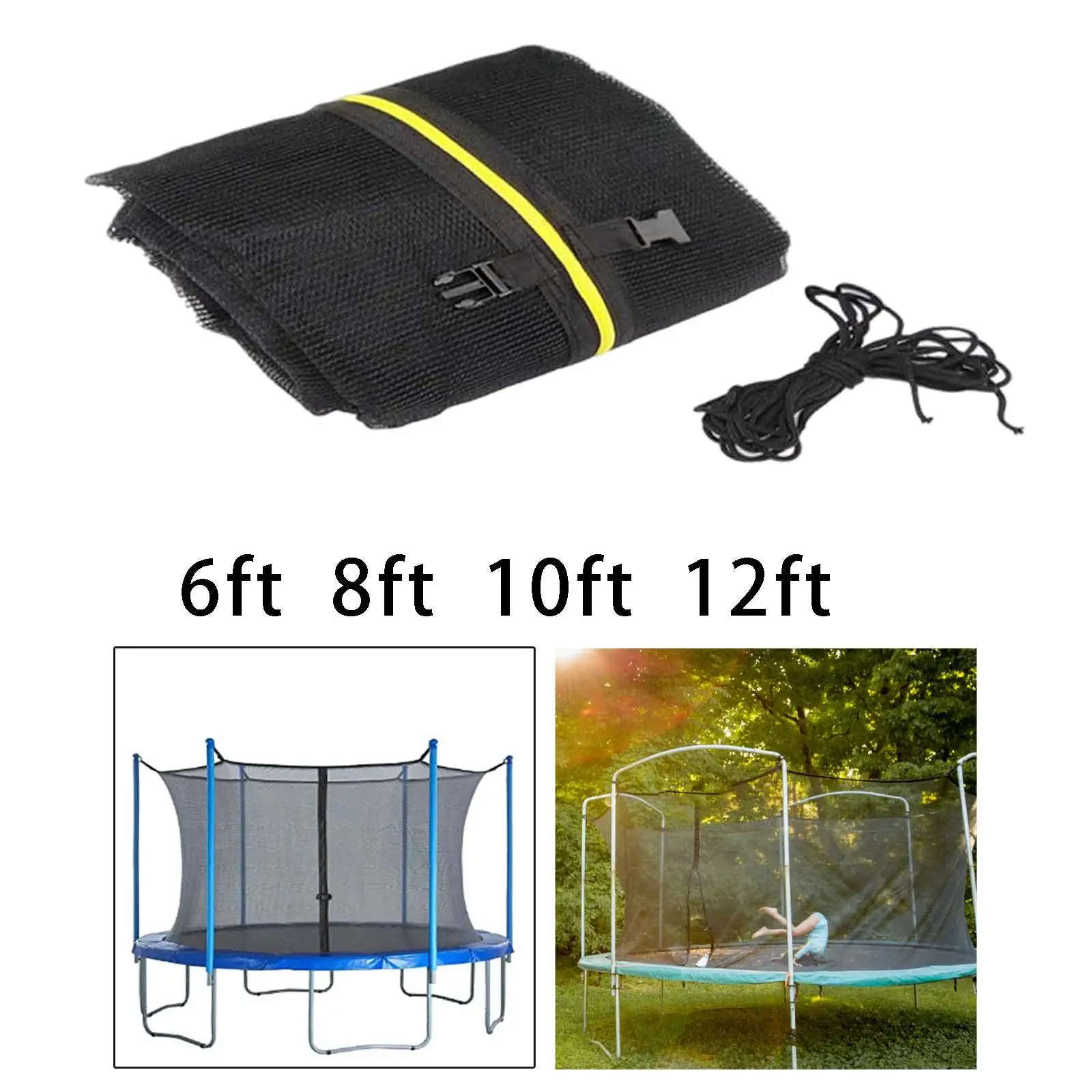 6/8/10/12” Safety Net Enclosure Breathable Fits 6/8 Poles Round Frame W/ Zipper Trampoline Net Safety Mesh for Outdoor Indoor