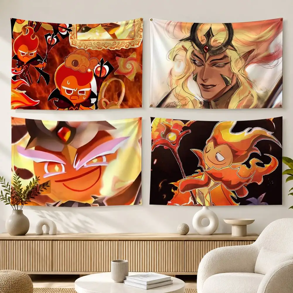 Cookie Run F-Fire Spirit Cookie  Flags Wall Hanging Background Art Banner for Bedroom Home Outdoor Decor