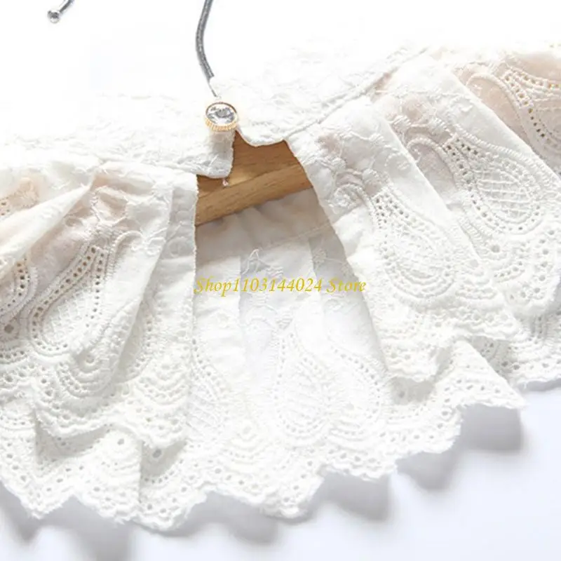 N5KE ลูกไม้ Ruffled Faux COLLAR ที่ถอดออกได้ Ruff COLLAR เครื่องแต่งกาย Props สำหรับธีมกิจกรรม