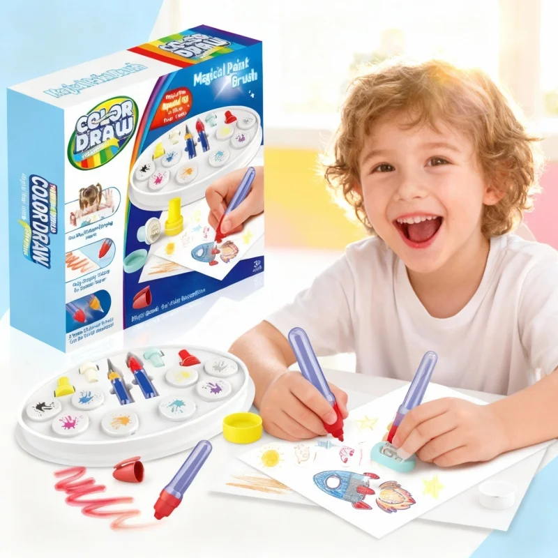

Набор для рисования Magic Light Brush для детей: безвредная LED-станция для рисования с штампами для граффити и раскрасками, игрушки Монтессори