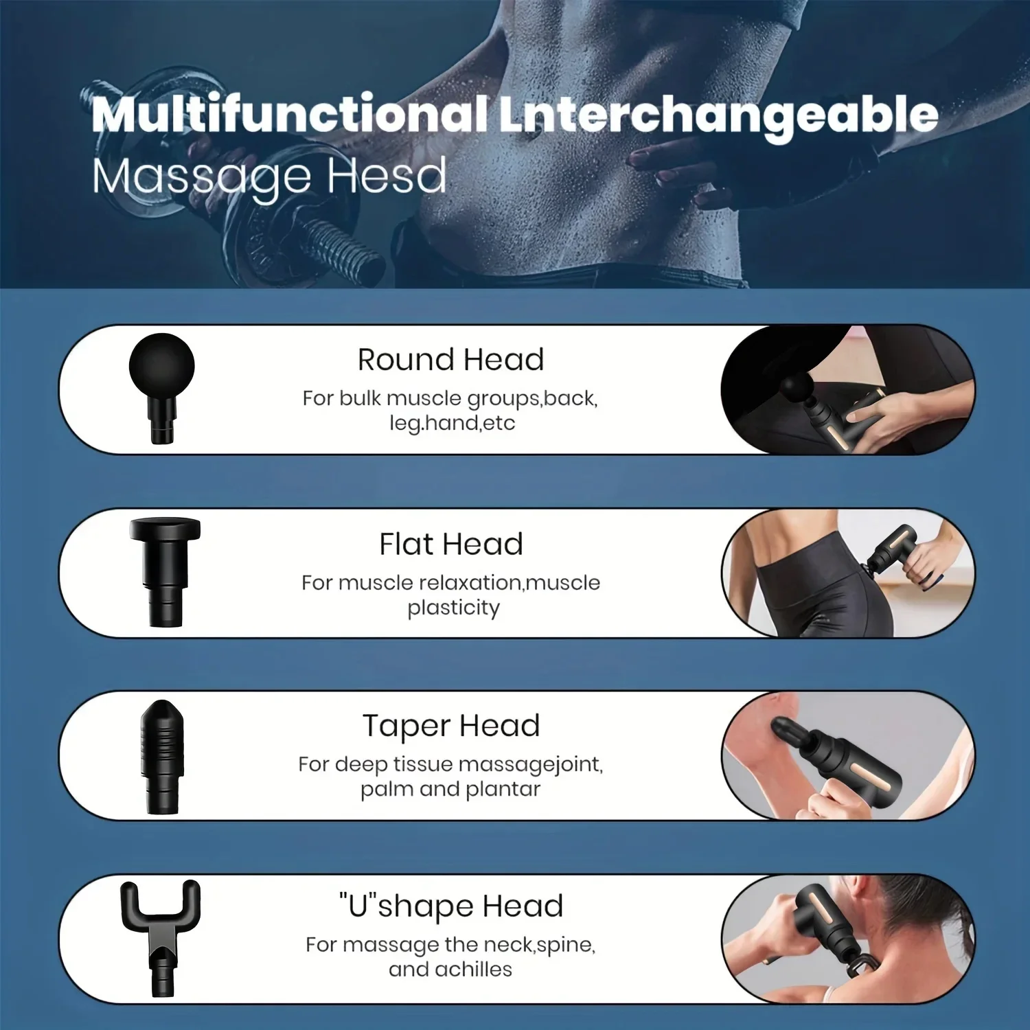 Draagbare Fascia Massage Pistool Elektrische Percussie Pistool Massager Lichaamsmassage Met Led Touchscreen 4 Vervangbare Massagekoppen