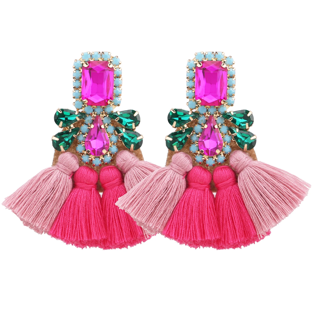 A pair copper alloy hollow claw soldered animal bee shape clips with rhinestones, glued cotton tassel pendant, women's earring