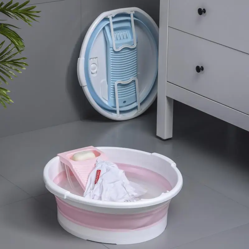 52cm Foldable Washtub With Washboard Laundry Kit Plastic Folding Laundry Tub Enlarge Thicken Bathroom Wash Bucket with soap box