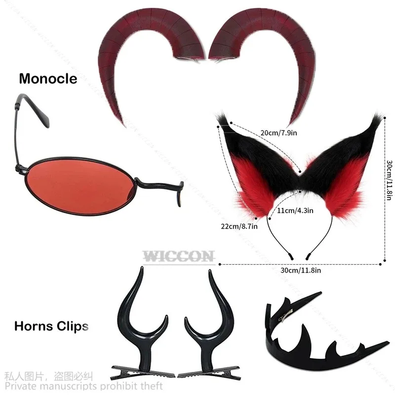 Hazbin Alastor-gafas de Cosplay, tocado de cuerno, accesorios para orejas de Hotel, coronas Halos, ala de Ángel para juegos de rol, coss;3, k8'