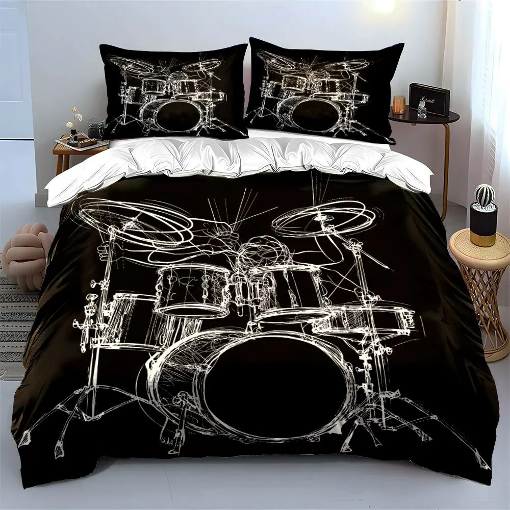 Hand-drawn drum set sketch art Print Bedding Set 1 Duvet Cover 2 Pillowcases for Adult and Children Luxury Gift Full Size