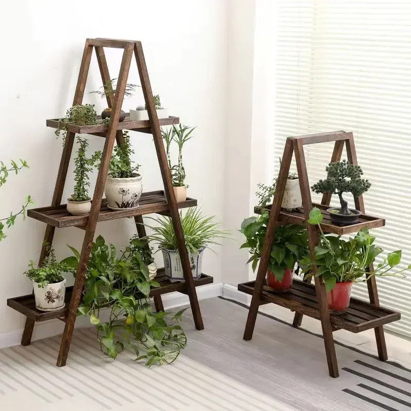 Solid wood flower stand Shelf Balcony against the wall Household multi-layer floor-to-ceiling living room with flower pots