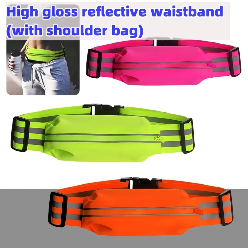 Portable Safety Elastic Belt Adjustable Crossbody Waistband Bag Outdoor Cycling Reflective Belt Walking Night Running Sports