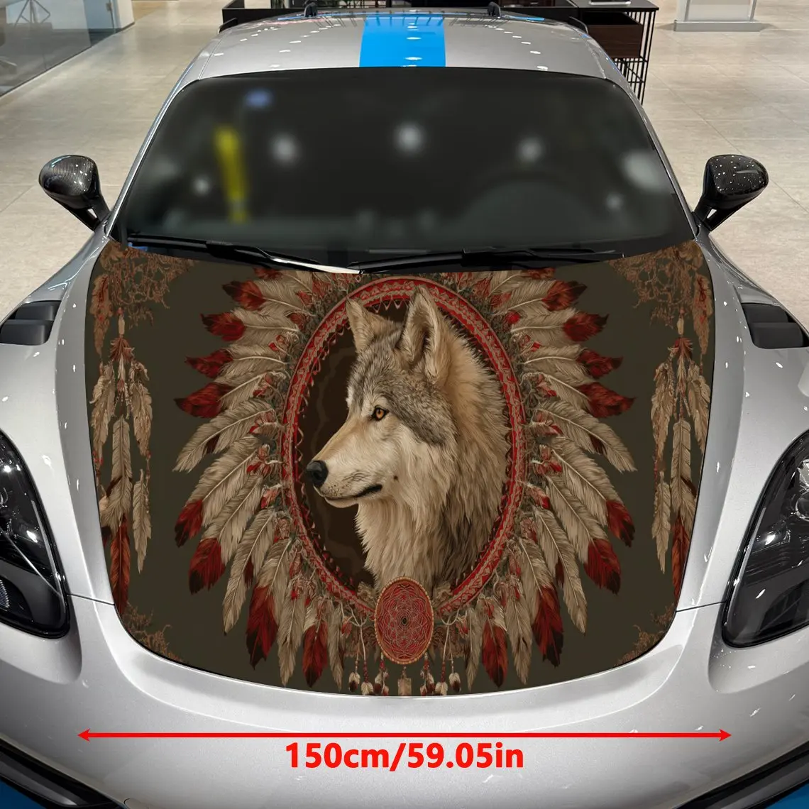 Stylish Vintage Native Wolf Auto Cover Sticker, Waterproof and Self-adhesive Auto Hood Decal, Auto Vinyl Wraps, Cool Car Exterio