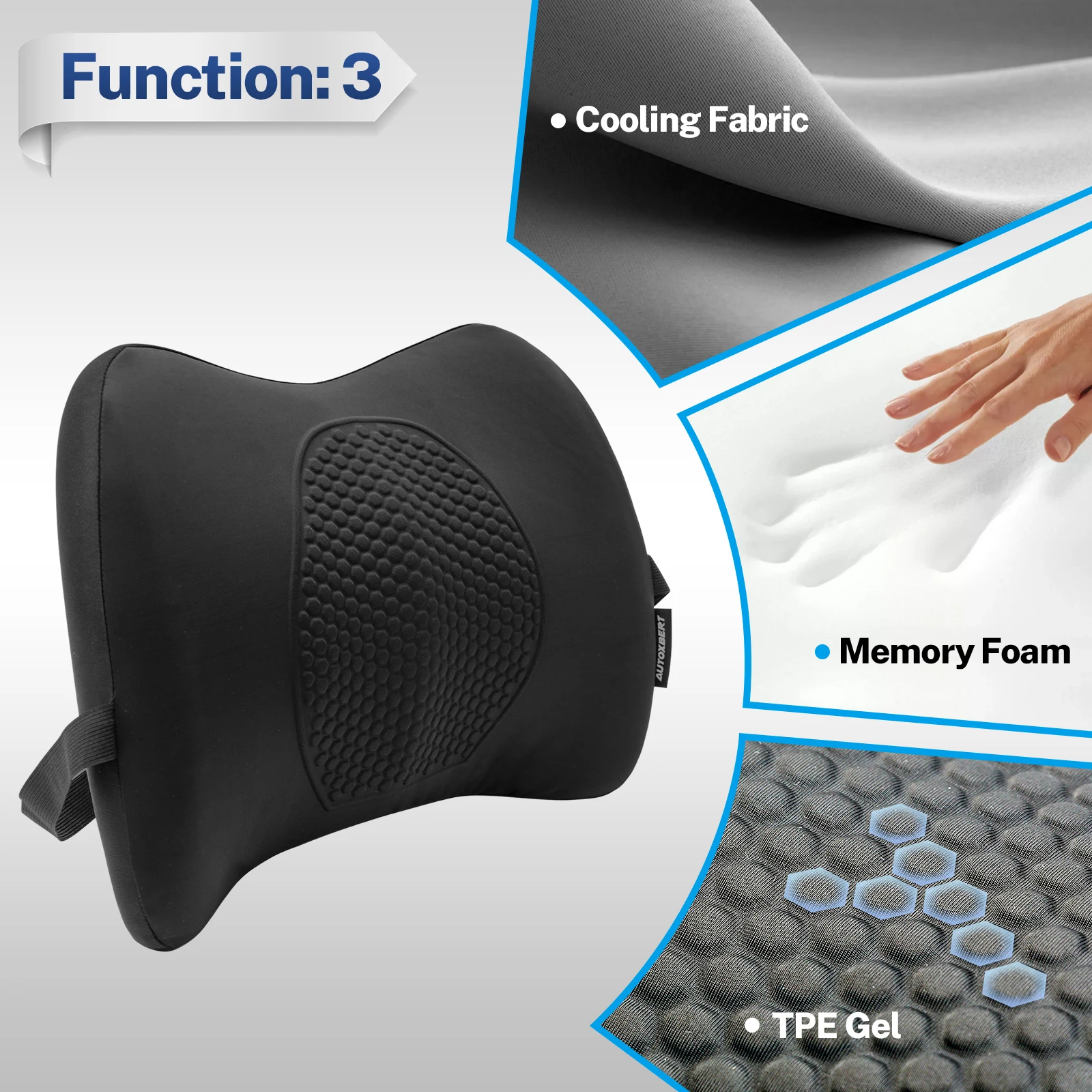 

Lumbar Support Pillow For Office & Car Seat TPE Gel Memory Foam Adjustable Strap
