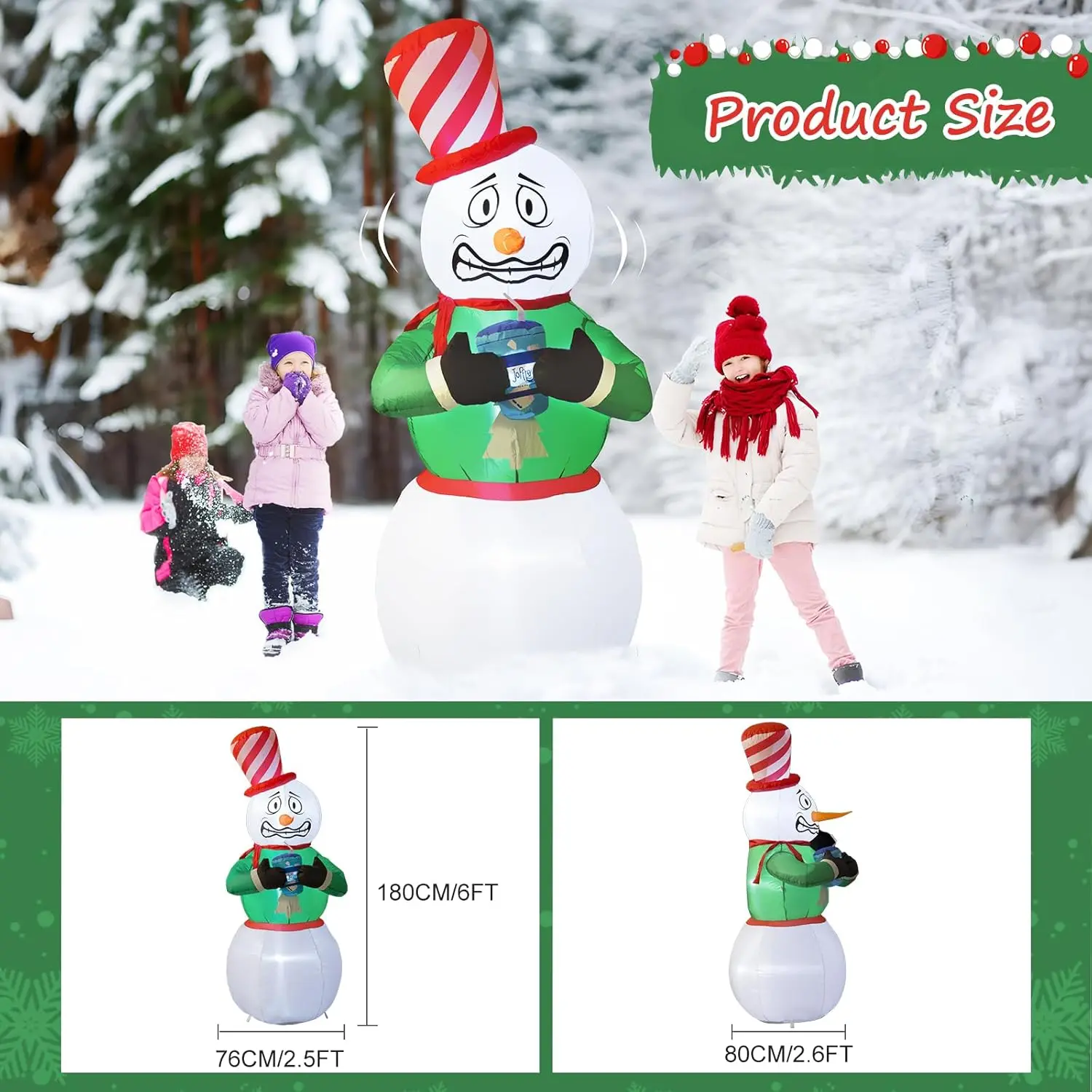 Decorações ao ar livre inflatables do Natal, luzes conduzidas incorporados infláveis, jarda do sopro do Natal, boneco de neve, 6FT