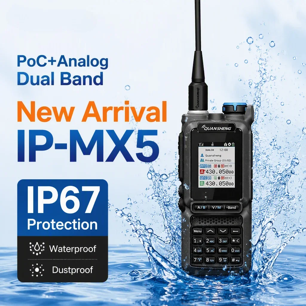 IP‑MX5 PoC Analog Dual‑Band Walkie Talkie 10W IP67 4G Type‑C Charging 2800mAh 1.77inch Color Display Handheld Two‑Way Radio