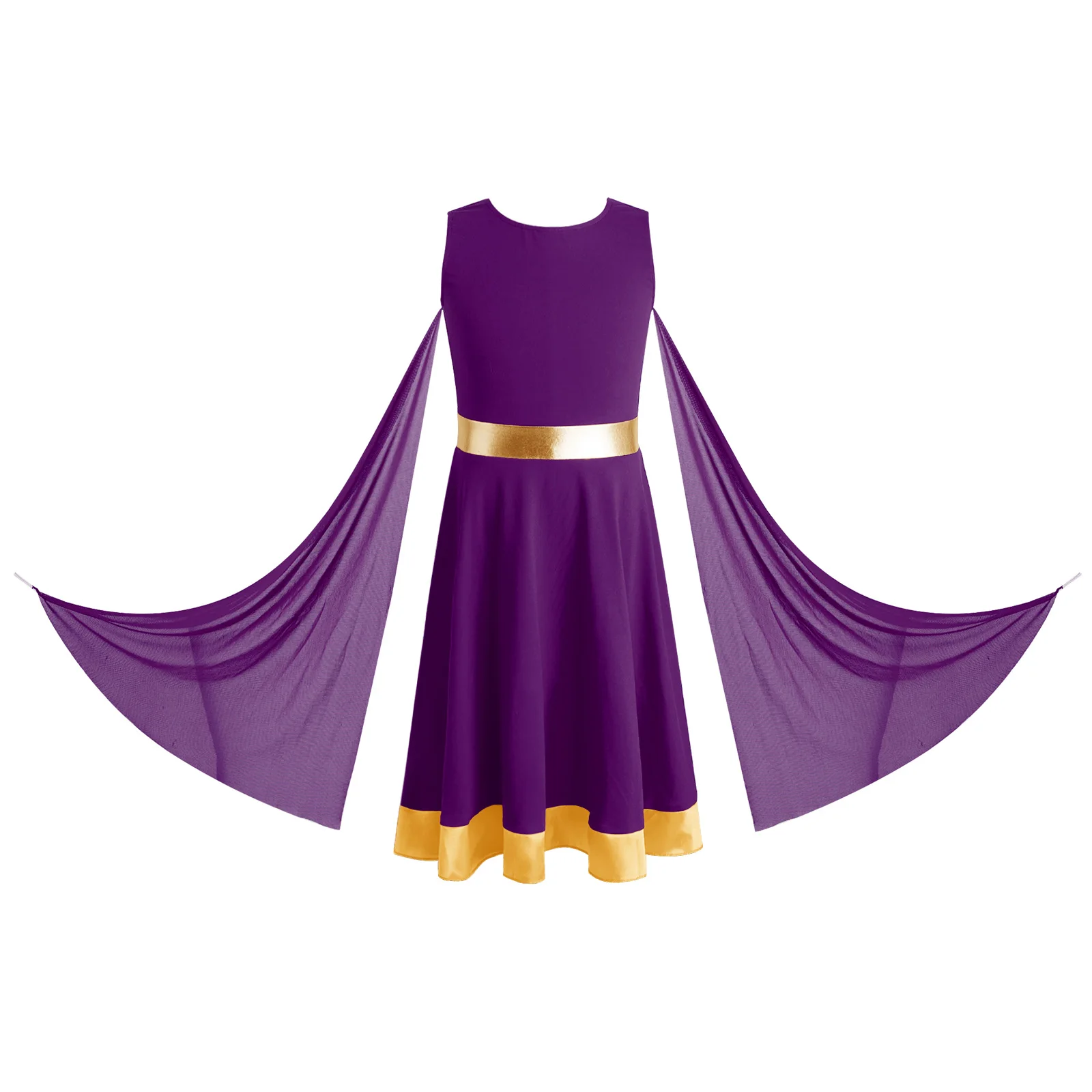Children Girls Praise Lyrical Dance Stage Performance Costume Liturgical Worship Church Choir Tunic Dress with Mesh Drapes
