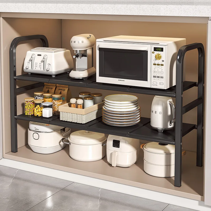 Under Sink Cabinet Organizer Carbon Steel Adjustable Space Saving Shelf Kitchen Cupboard Pantry Cookware Dishes Seasoning