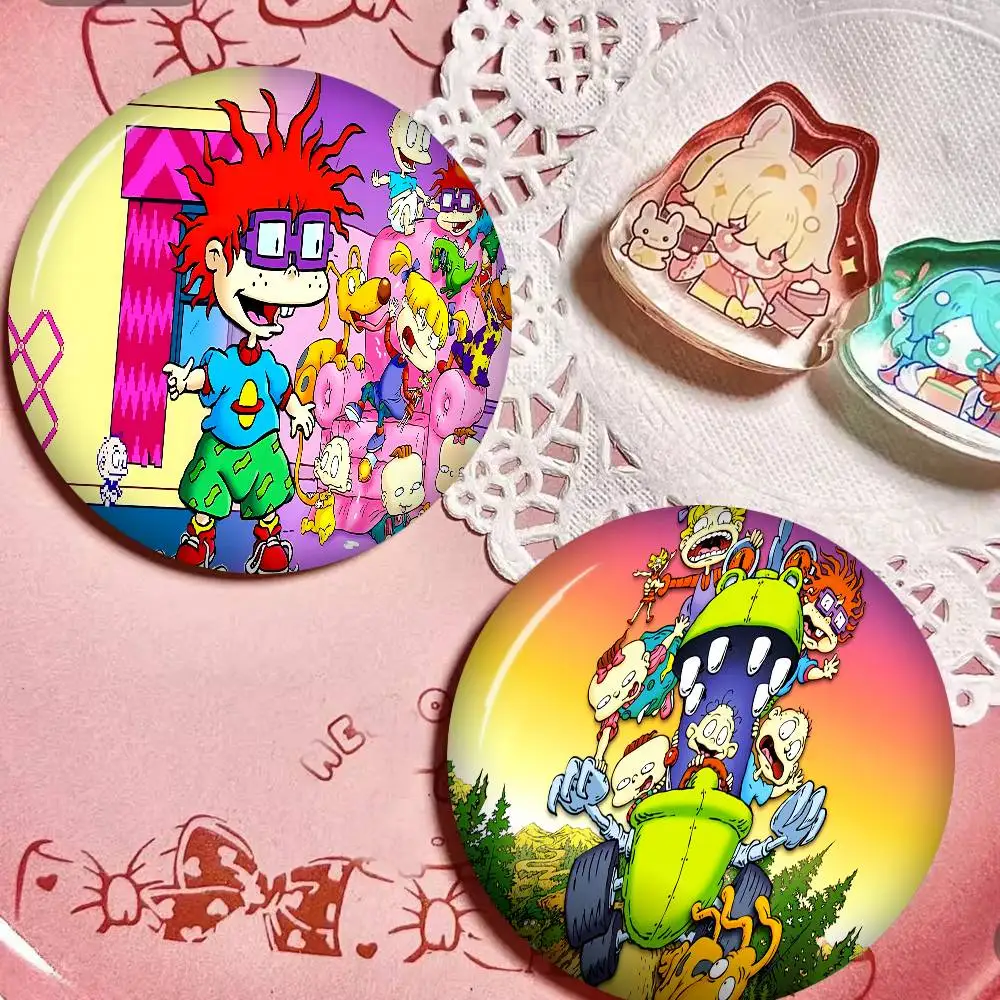 Cartoon Funny R-Rugrats Round Button Pins Slogan Creative Brooches Backpack Clothes Decoration Fashion Cartoon Jewelry Gifts