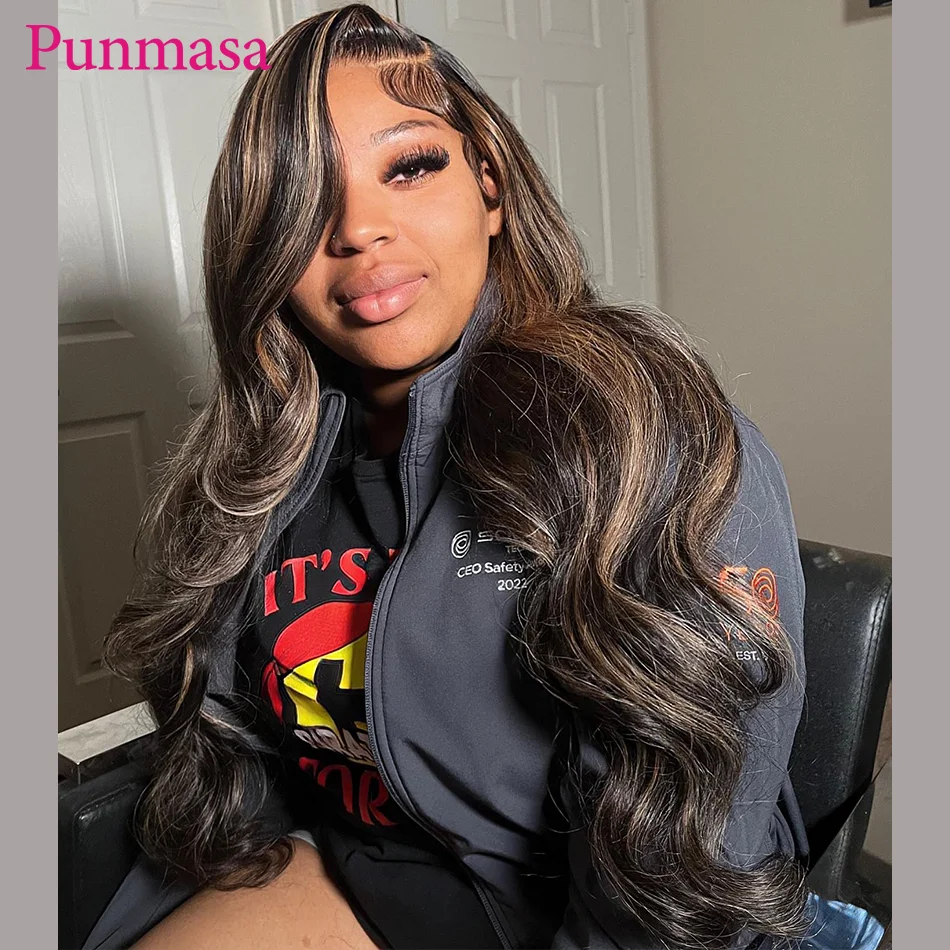 4/27 Highlight Omber Peruvian Hair 200% 13x6 Lace Front Wig Body Wave Punmasa 34" 13x4 Wear Go Human Hair Transparent Lace Wigs