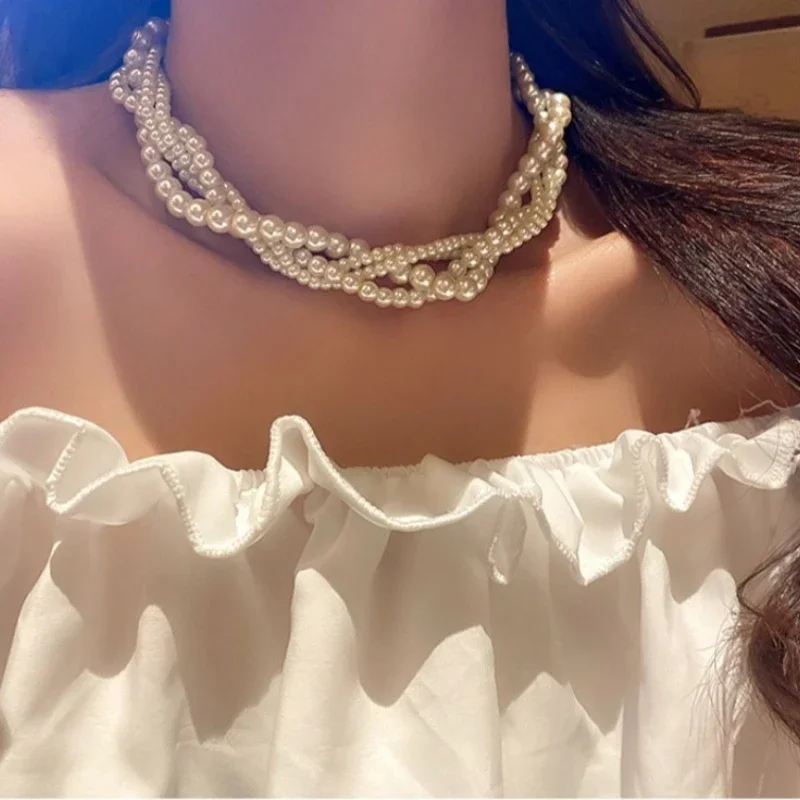 Bohemian Style Imitation Pearl Multi-layered Women's Necklace Exaggerated Fashion Luxury Clavicle Chain For Women Jewelry 2024