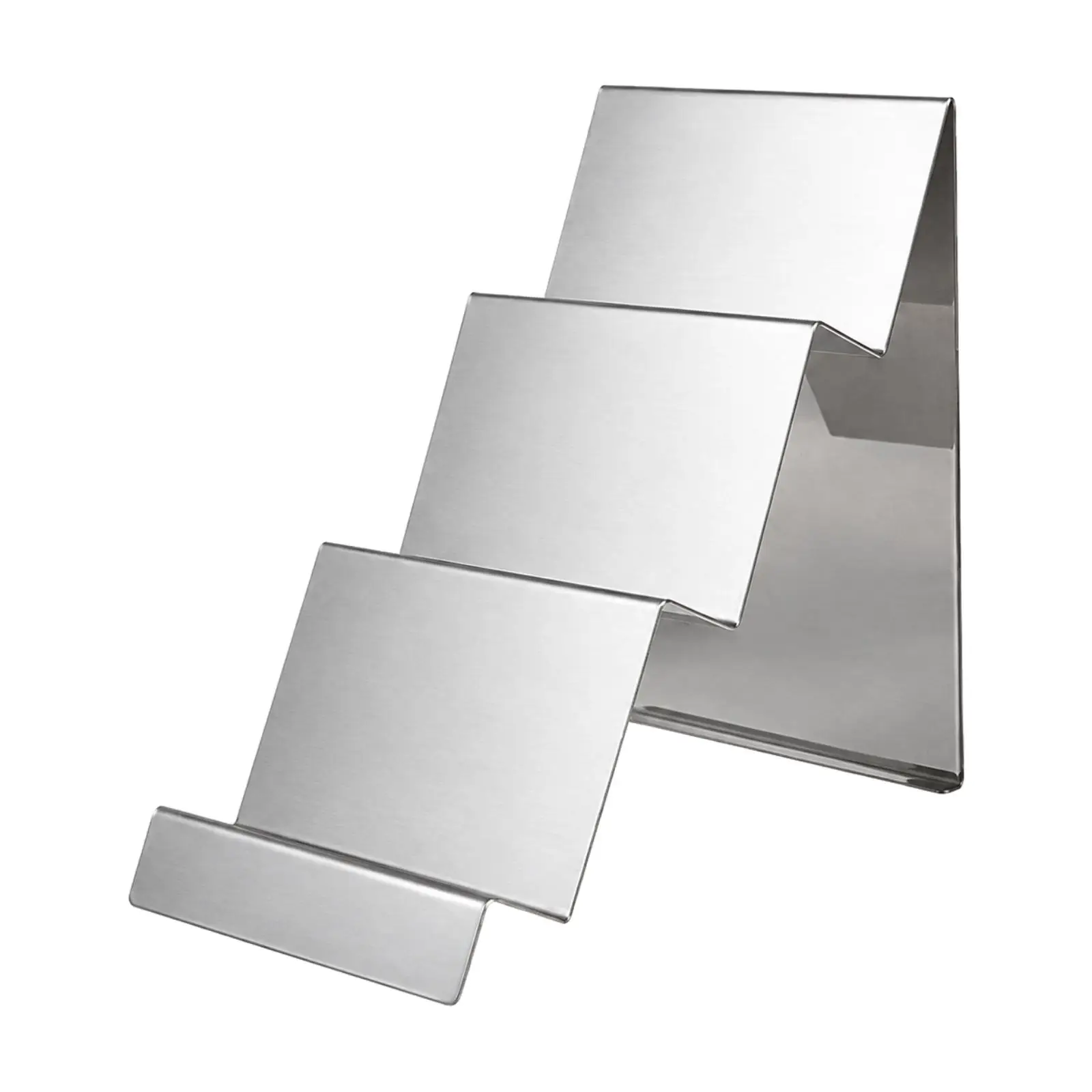 Compact Stepped Display Rack Stainless Steel Wallet Holder Stand for Counter Showcase Desk Merchandise Organizer