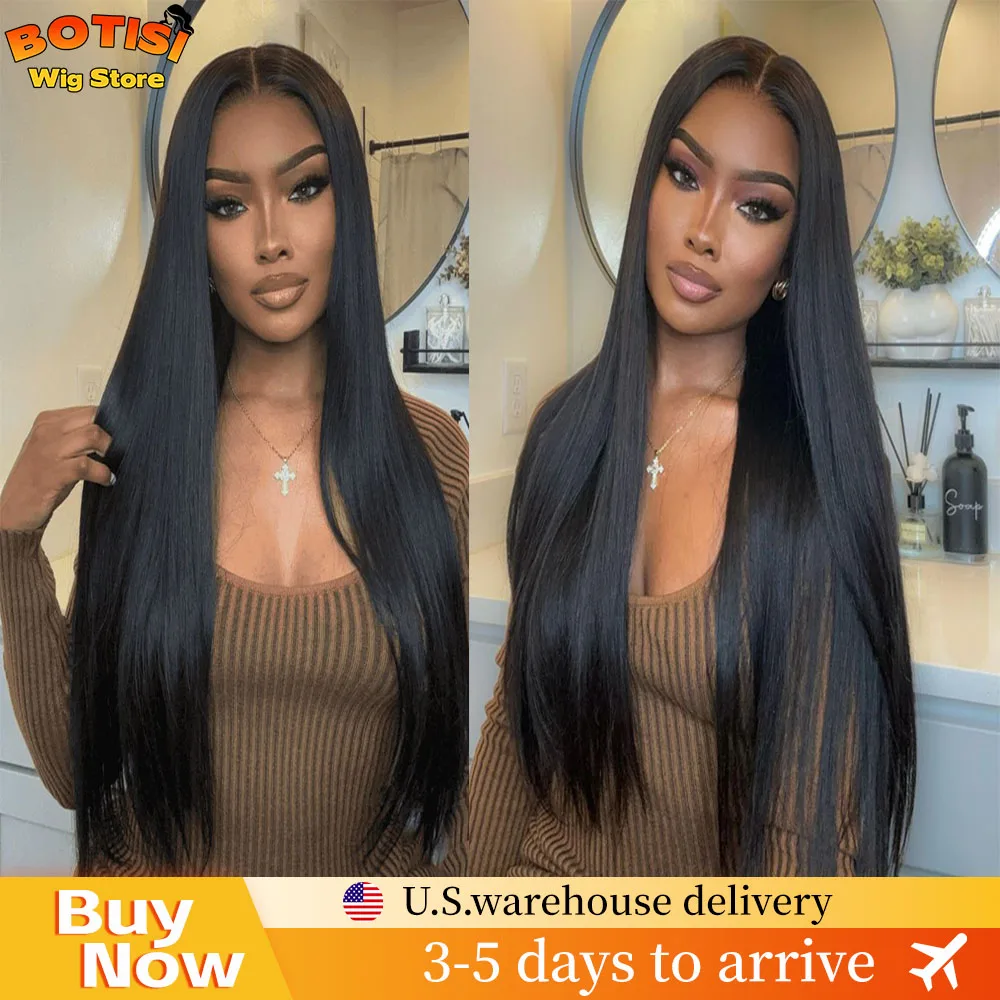 

Nature Color Black Straight Human Hair Wigs 13x4 13x6 HD Lace Frontal Wig 200% Density Lace Front Bone Straight Human Hair Wigs