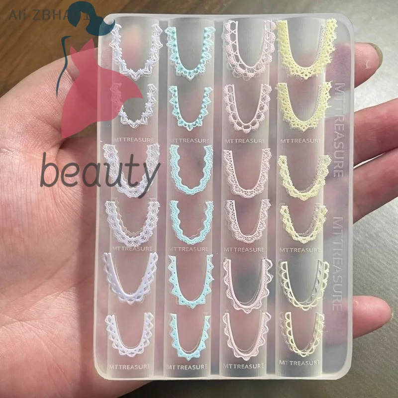 Portable 3D Bow Lace Chain Silicone Nail Mold Reusable DIY Resin Nail Charm Making Mould for Travel Manicure Use