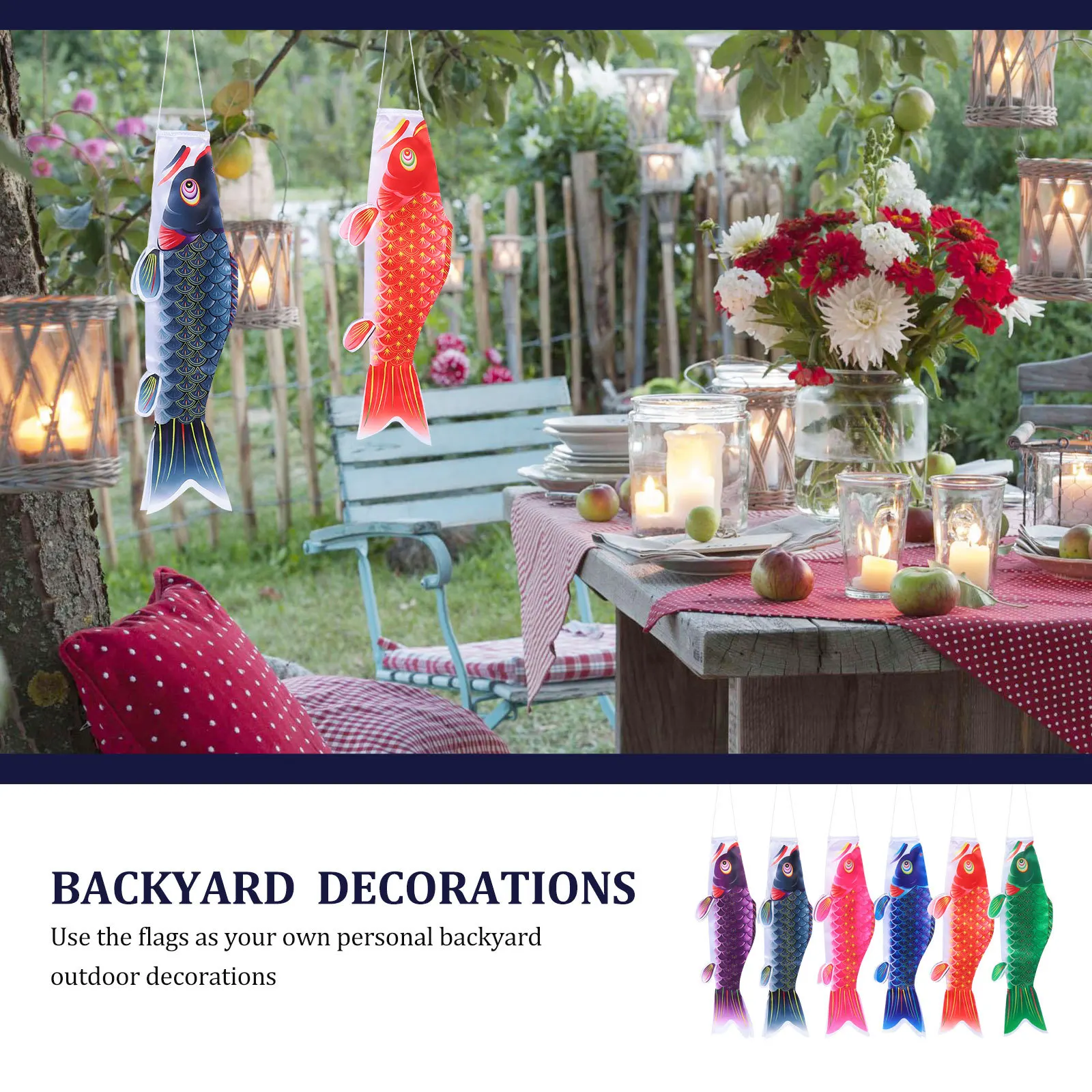 

6Pcs Japanese Carp Flag Decoration Silk Hanging Fish Banner Festival Backyard Outdoor Decor Carp Flag Hanging Decor