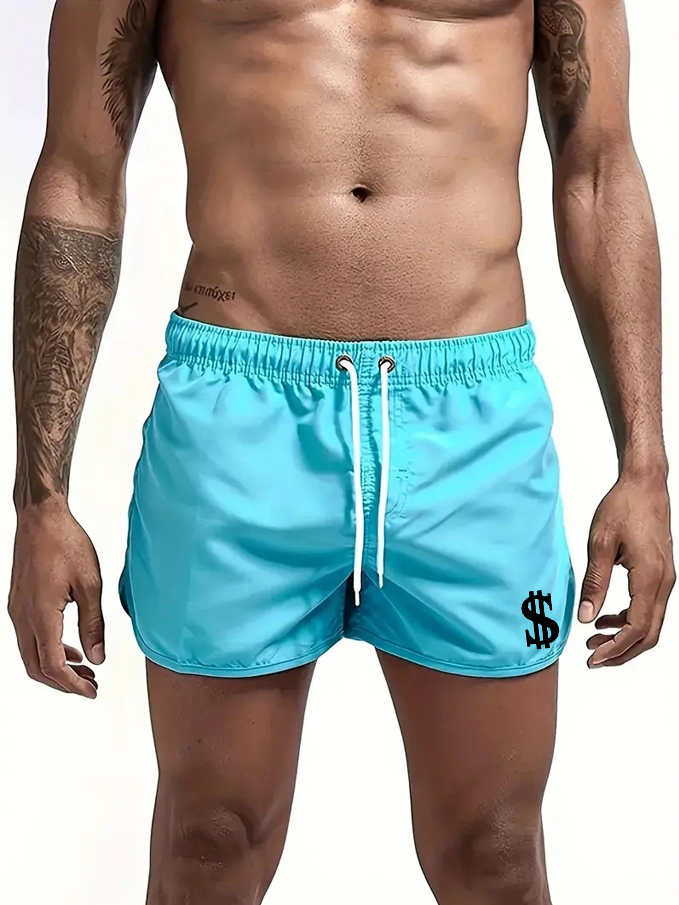 

Men's Quick-Dry Beach Shorts with Print Matching Surfing Shorts with Drawstring Pocket