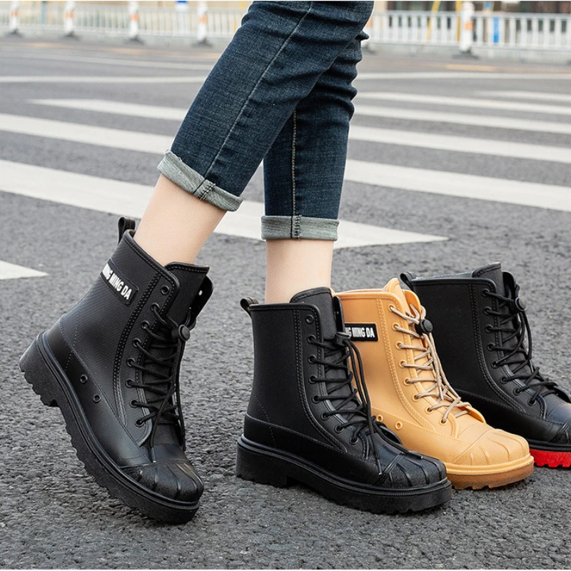 Rubber Shoes for Rain Woman Fashion Waterproof Work Rubber Boots Female Chunky Galoshes Garden Non-slip Water Shoes Footwear