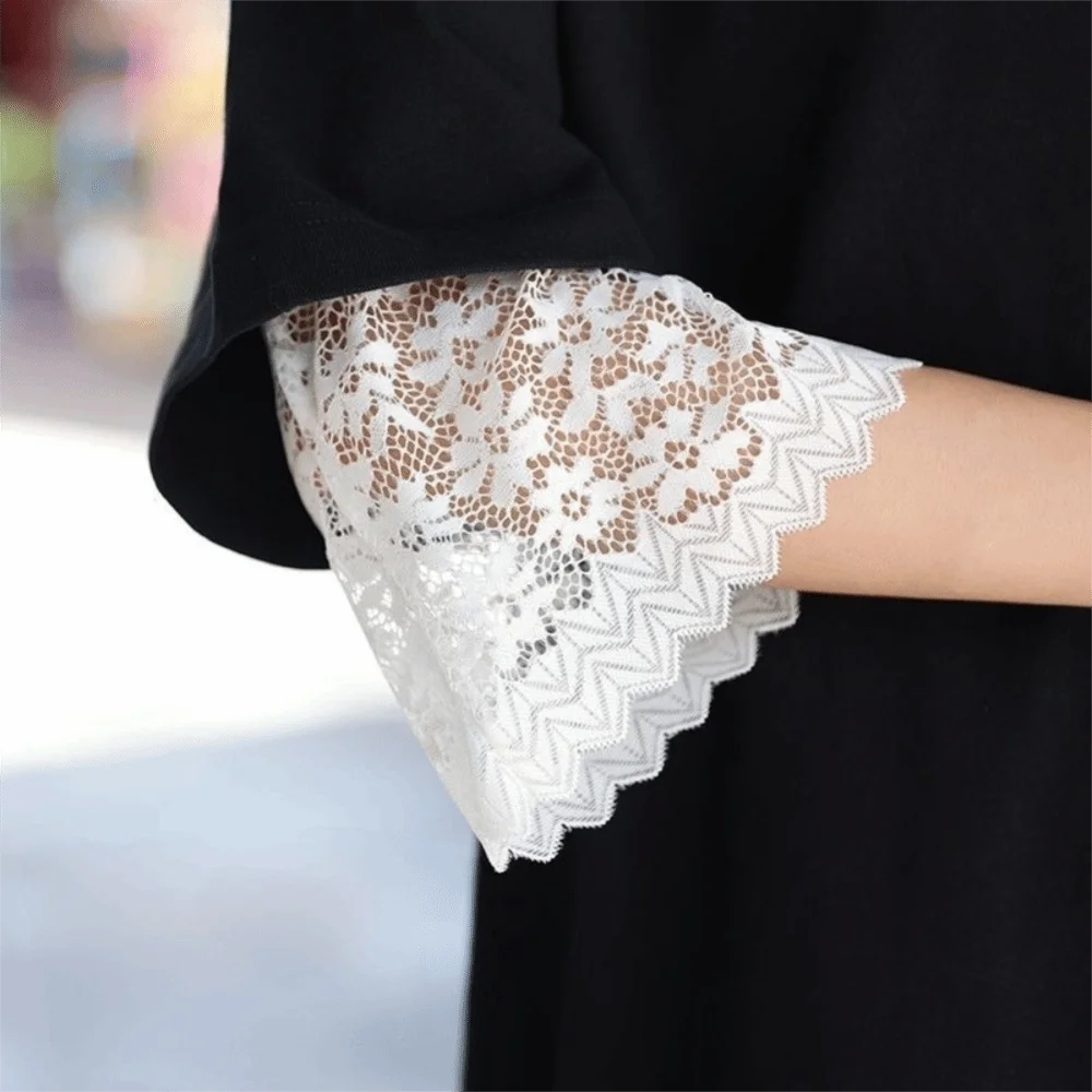 Soft Solid Color Lace Floral Cuffs Bell Sleeves Stretchable Fake Sleeves Black Mesh Wrist Accessories Girl