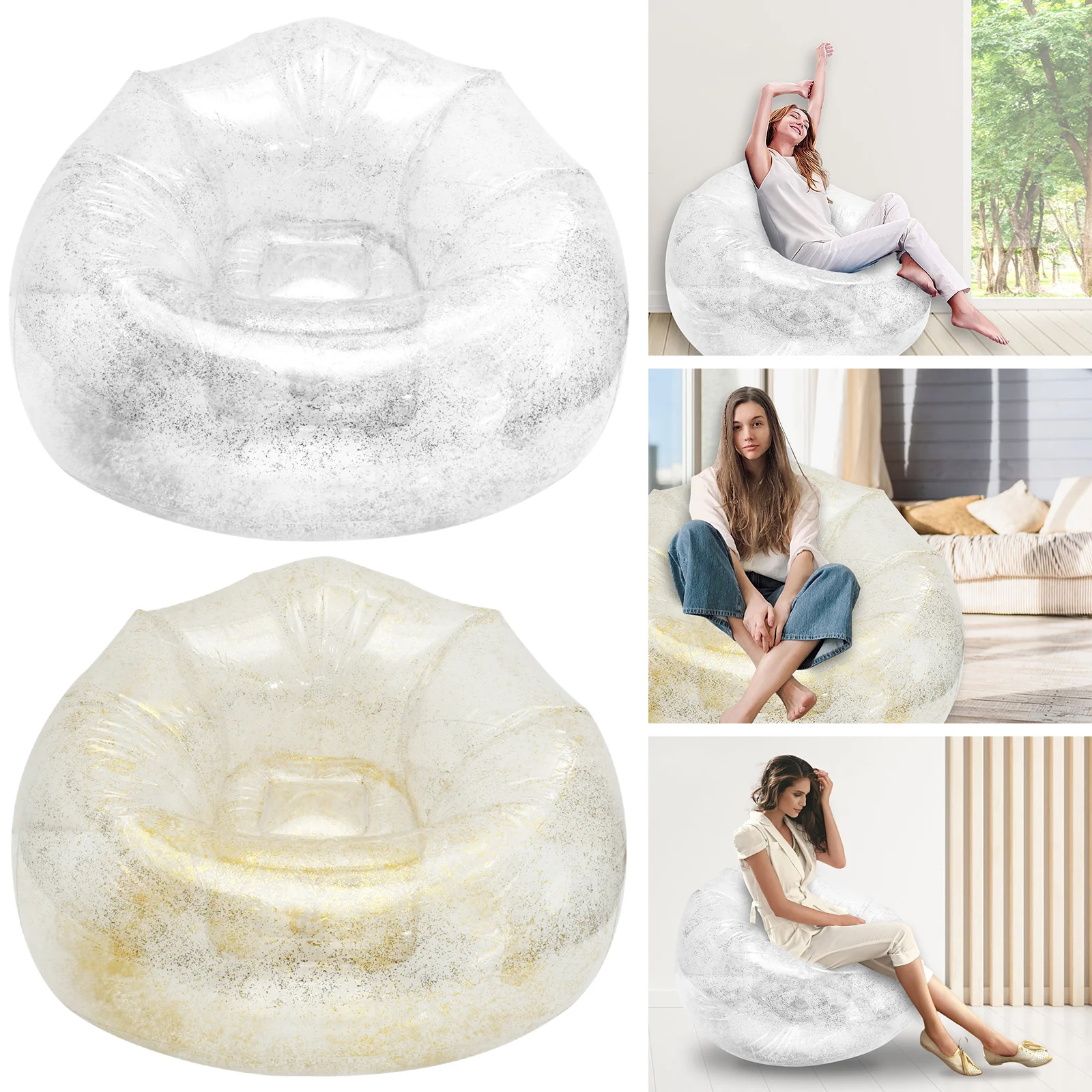 Transparently Inflatable Lazy BeanBag Sofa Waterproofing PVC Folding Inflatable No Filler Lounge Chair Portable Air Sofa Chair