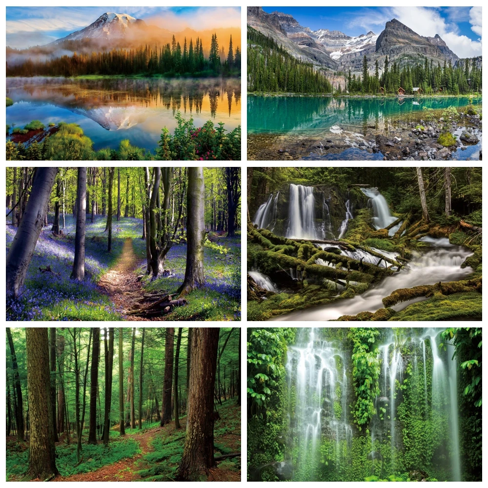 

Nature Scenery Photography Backdrop Waterfall Mountain Water River Lake Forest Landscape Portrait Background Photo Studio Decor