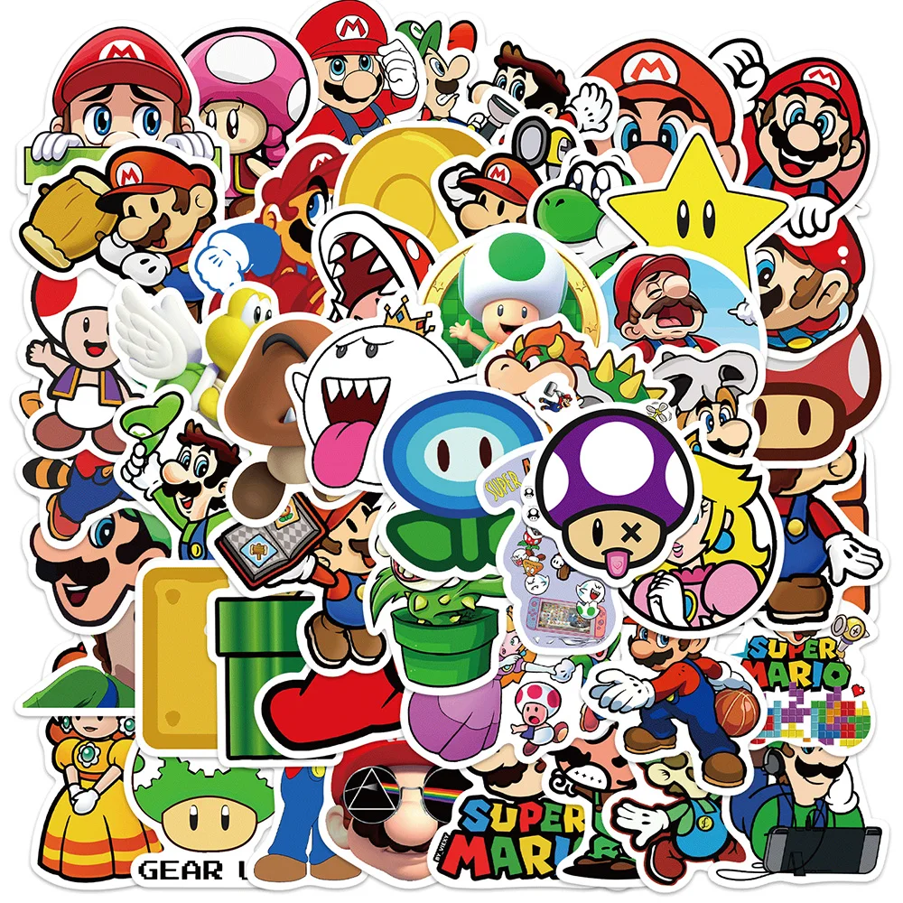 Super Mario Bros Cartoon Graffiti adesivos para crianças, jogo, legal, DIY, adesivo para skate, laptop, geladeira, decalques de brinquedos clássicos, 10 pcs, 30 pcs, 50pcs