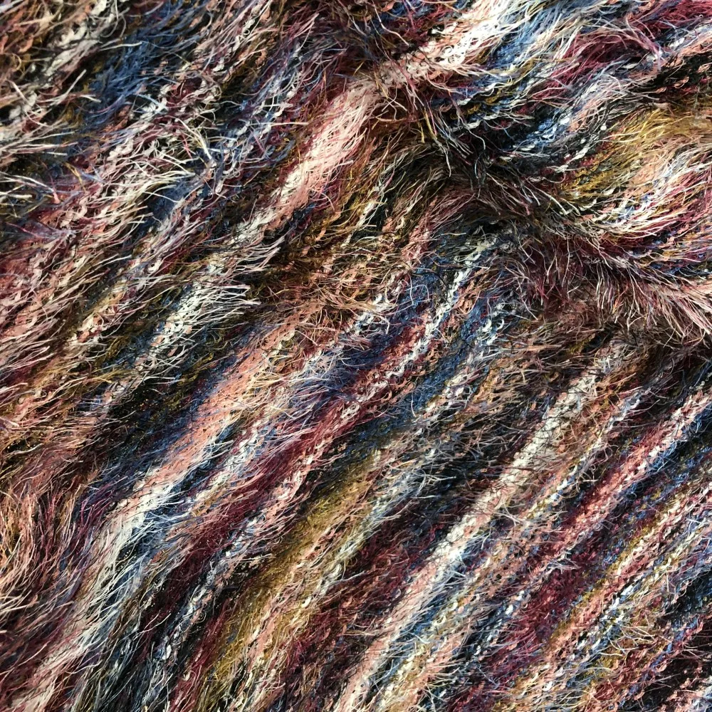 Mixed Color Long Pile Vertical Stripe Stretch Knit Fabric Fuzzy Rib Sweater Coat Designer Fabric DIY Sewing Material