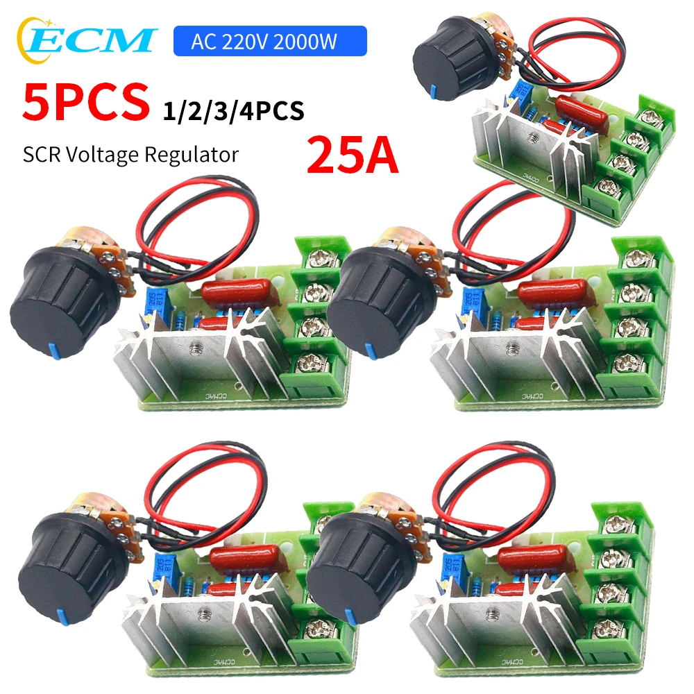 1-5pcs AC 220V 2000W SCR Voltage Regulator 25A Dimming Dimmer Motor Speed Controller Thermostat Electronic Volt Regulator Module