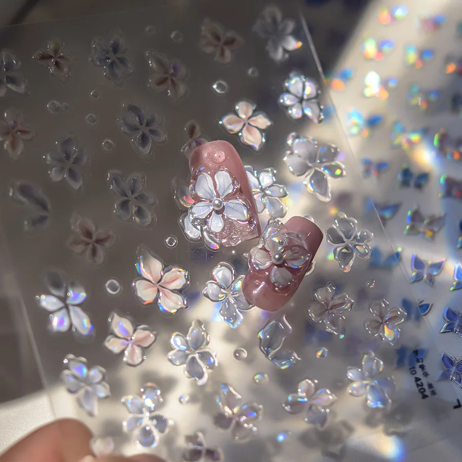 5D هلام الوردي الأزرق أورورا الأزهار مسمار الفن ملصق لامعة كاميليا زهر الكرز زهرة مسمار الشارات 8*10 سنتيمتر لاصق مستلزمات الأظافر