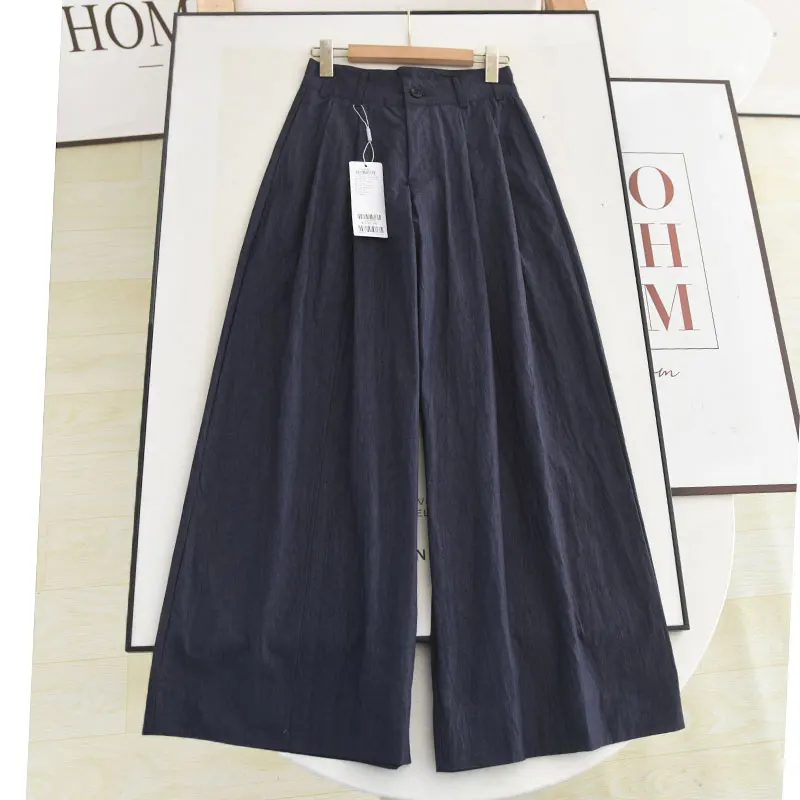 

Повседневные широкие брюки с высокой талией, весна-лето, новые плиссированные женские джинсы прямого кроя с девятью очками синего цвета