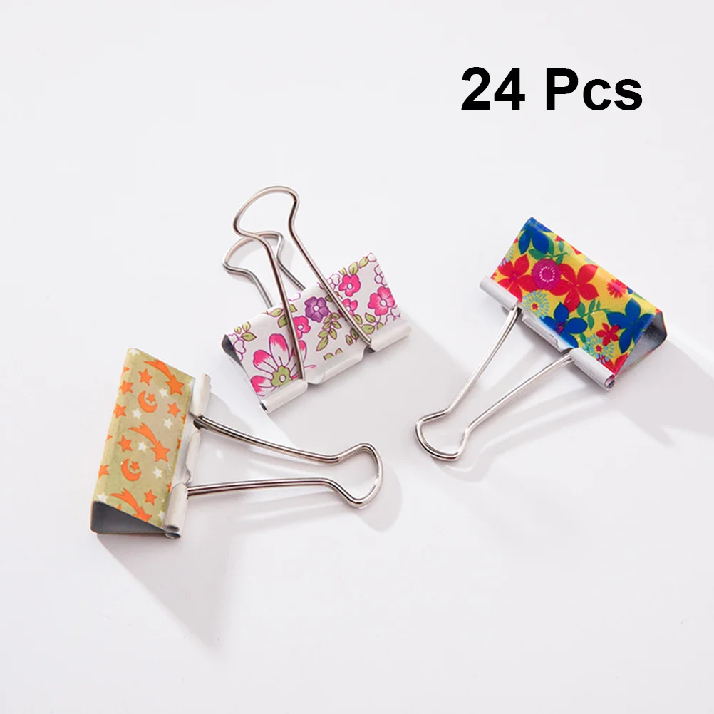 24pcs Binder Clips Colorful File Paper Clip for Home School Office 32mm (Random Pattern and Color) Paper Binder Clip