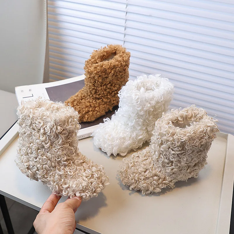 

Новые зимние детские плюшевые ботинки, мягкие пушистые модные ботильоны для девочек, уличные простые детские теплые хлопковые ботинки, классическая горячая распродажа