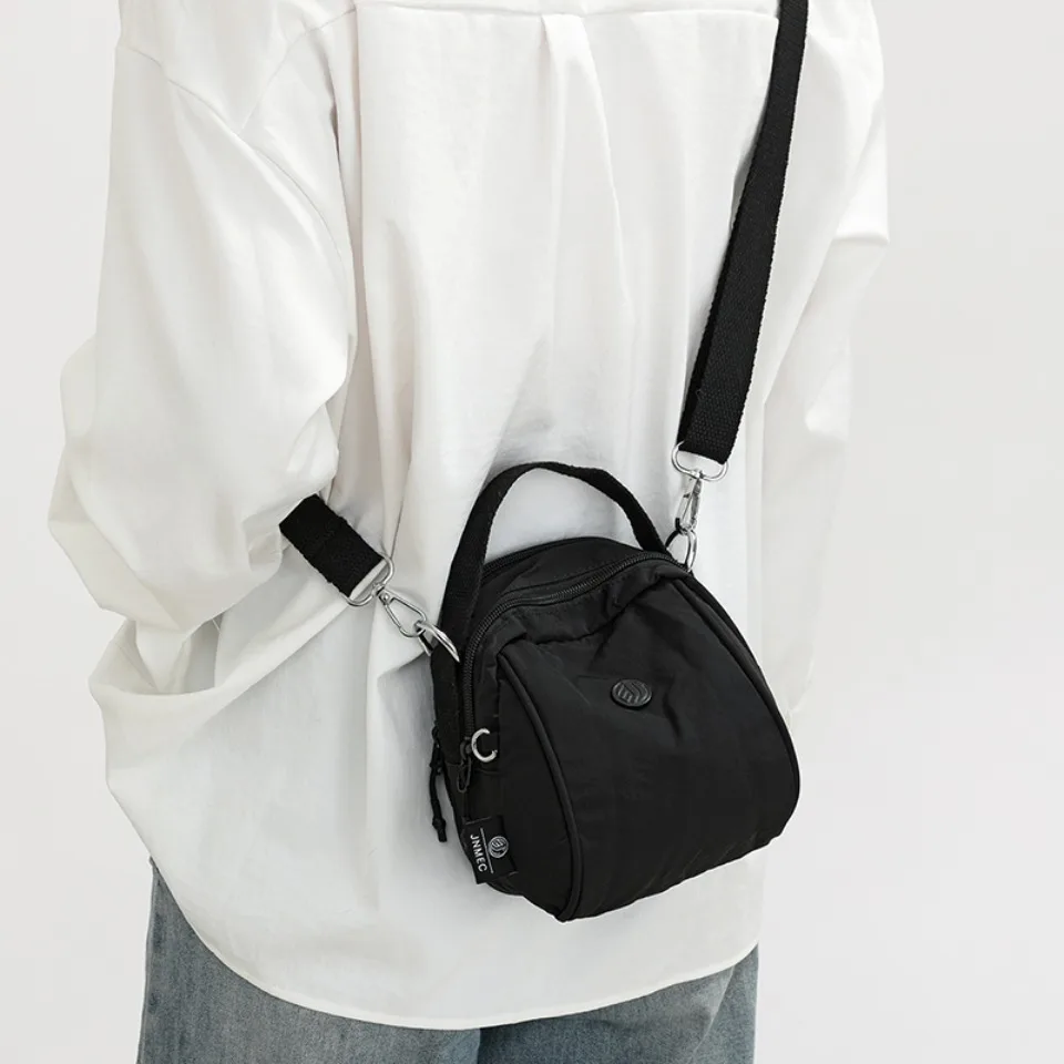 Fashion Solid Color Nylon Shoulder Bag Water Resistant  2 Layers Multi Pocket Mini Crossbody Bag  Suitable for Outdoor Cycling