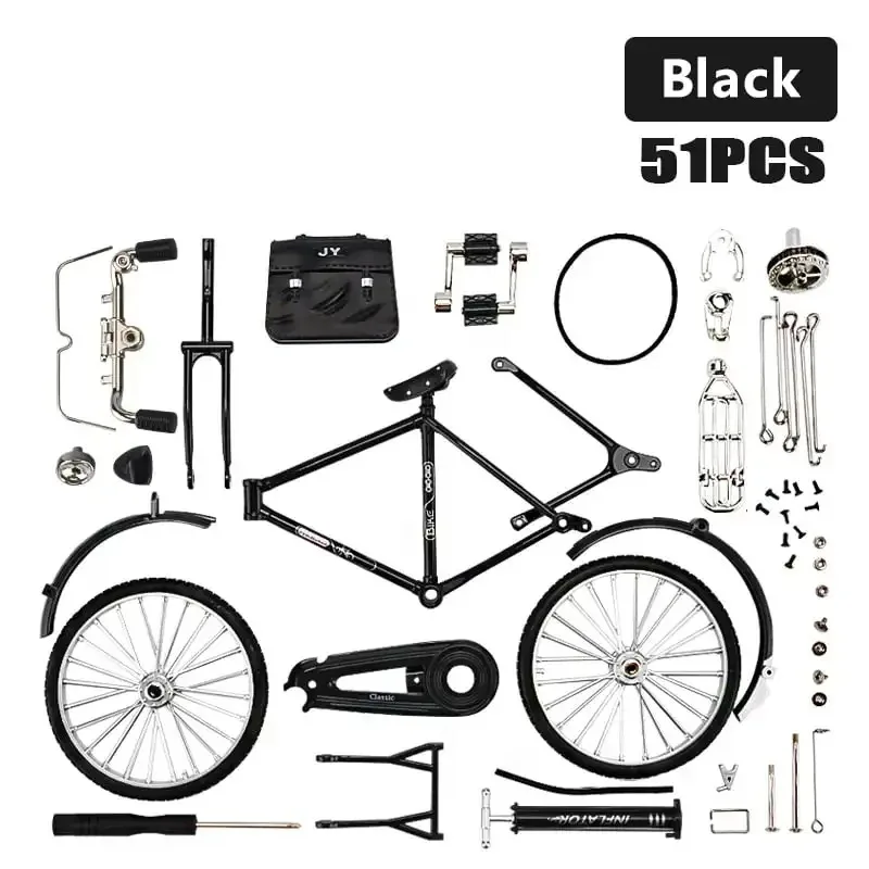 1set DIY Retro Bicycle Model Ornament Alloy Metal Mini Bike Sliding Assembled Version Collection Best Gifts Toys For Boys