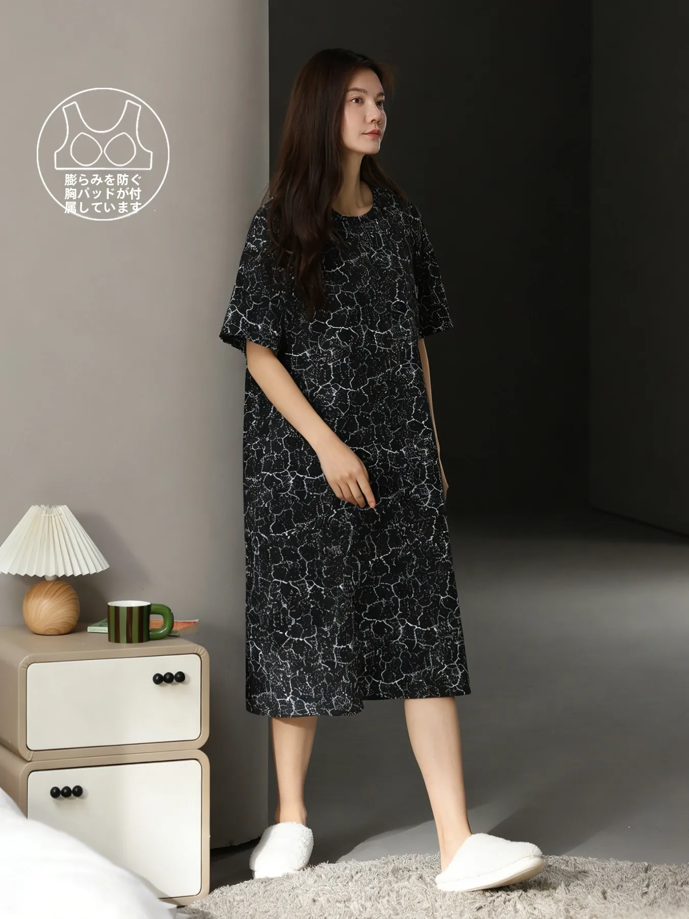 純綿スリープドレス女性のスタイル夏ソフトコットンナイトガウン-2026-新しいホーム服インターネット有名人ミディスカート