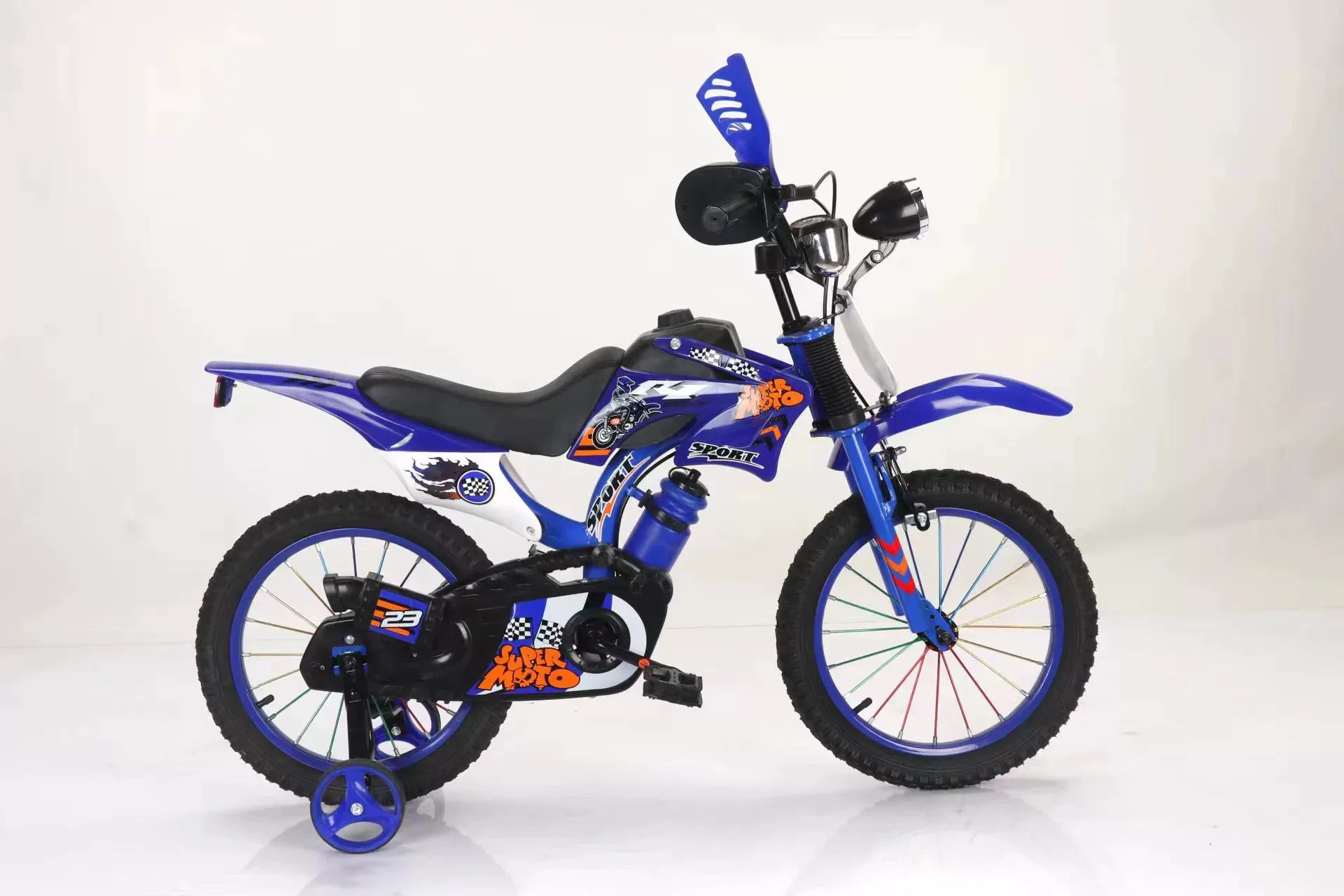 Blauwe off-road motorfiets fietspedaalfiets voor jongens en meisjes 12/16 inch basismodel voor kinderen buitenlandse handel