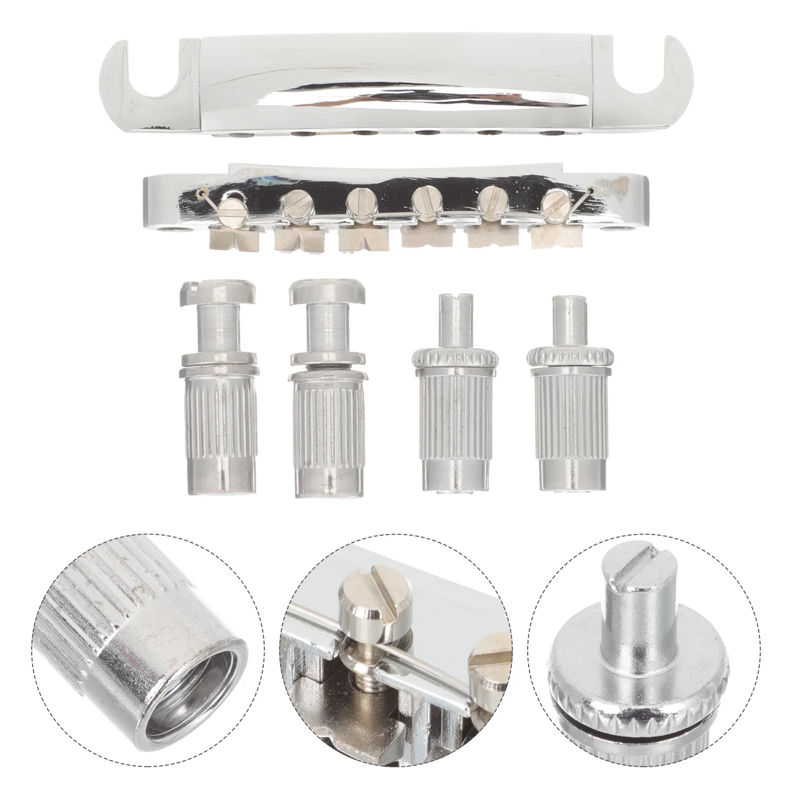

1Set Electric Guitar Bridge Saddle Tailpiece Studs Durable Metal Guitar Replacement Parts Set Strain Plate Bridge