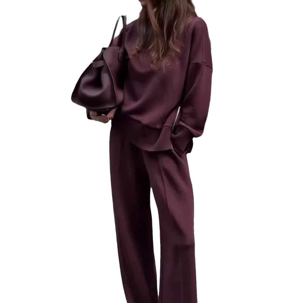 

2025 New Half Turtleneck Sweater + Wide Leg Pants Two-piece Sets Women Winter Casual Loose Top And Pants Suit For Women
