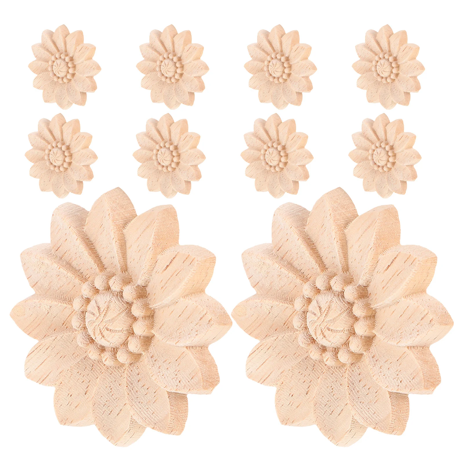 

10Pcs Craft Embellishments Wood - Hand-Carved Natural Wood Onlays for Doors Cabinets - Decorative Furniture Ornaments for DIY
